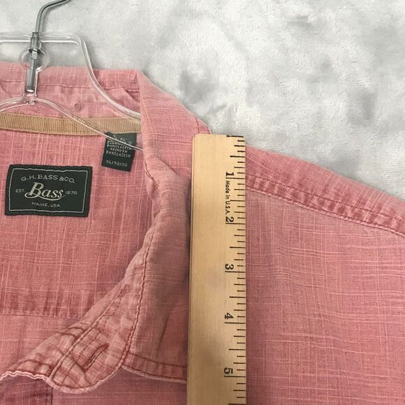 G. H. Bass Shirt Mens XL Red Washed Short Sleeve Button Down Cotton Casual - Picture 9 of 10